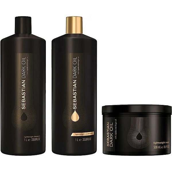 Kit de Cuidado Capilar Sebastian Dark Oil: Shampoo, Condicionador e Máscara Leve