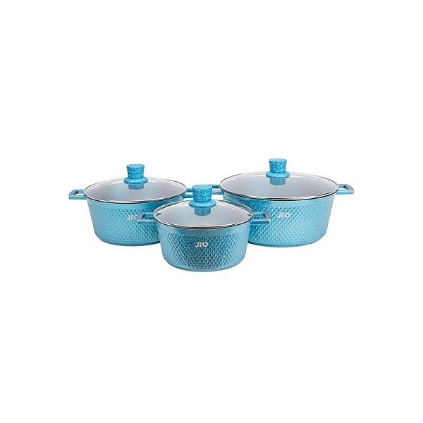 Conjunto de Panelas Jio em Granito Azul Claro - 6 Peças de Alta Qualidade