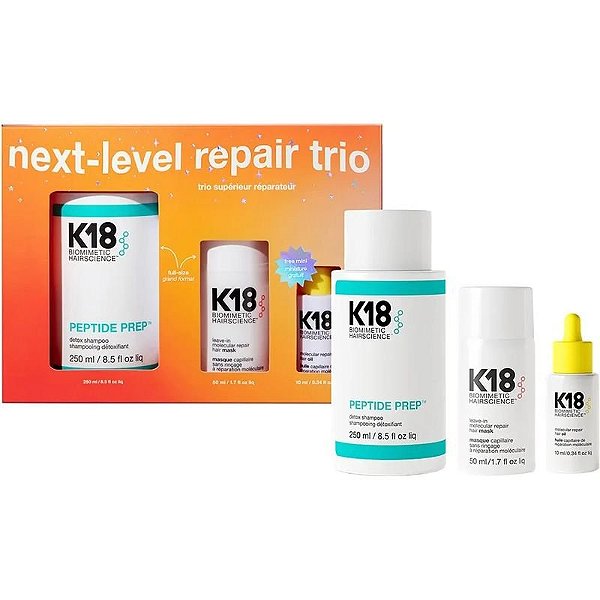 Kit Detox Capilar K18: Shampoo 250mL, Máscara 50mL e Óleo 10mL