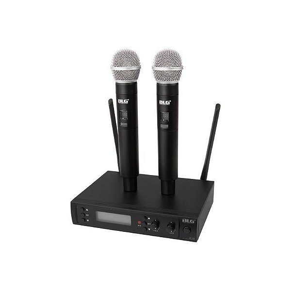 Microfone Sem Fio BLG UF-02 - Sistema UHF Dual - 2 Microfones - Preto