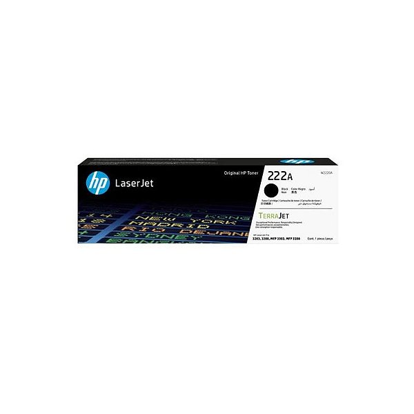 Toner HP 222A W2220A Preto para Impressoras Laser Jato Pro M203/MFP 3201/3204/3288/3303/3388