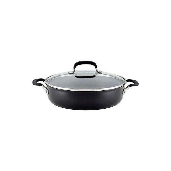 Frigideira Antiaderente Tripla Camada Kitchenaid 34CM com Tampa de Vidro - 4.7L Preto Onix
