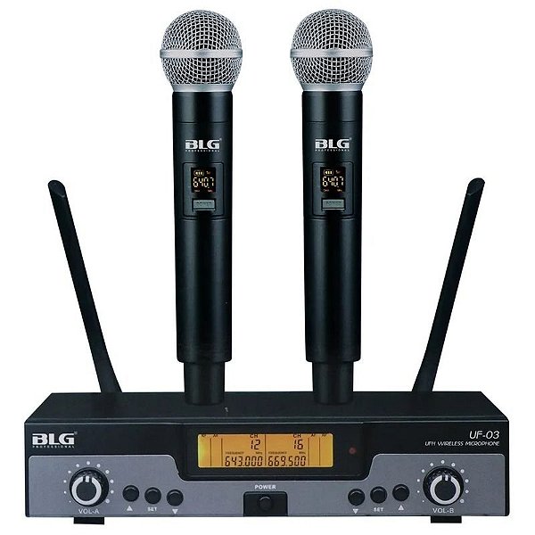 Sistema de Microfone Duplo Sem Fio BLG UHF DSP - Modelo UF-03