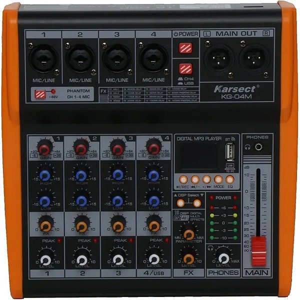 Misturador Karsect KG-04M 4 Canais para Áudio Profissional de Alta Qualidade