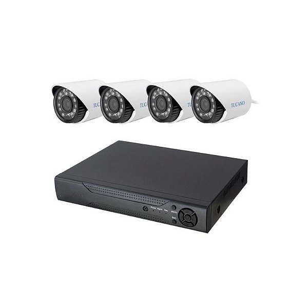 Kit DVR Tucano K-04 - 8 Canais com 4 Câmeras HD - Monitoramento Black