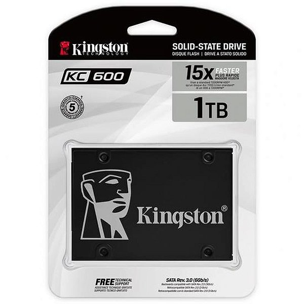 SSD Kingston KC600 1TB 2.5 SATA 3 - Leitura 550MB/s, Gravação 520MB/s, SKC600/1024G