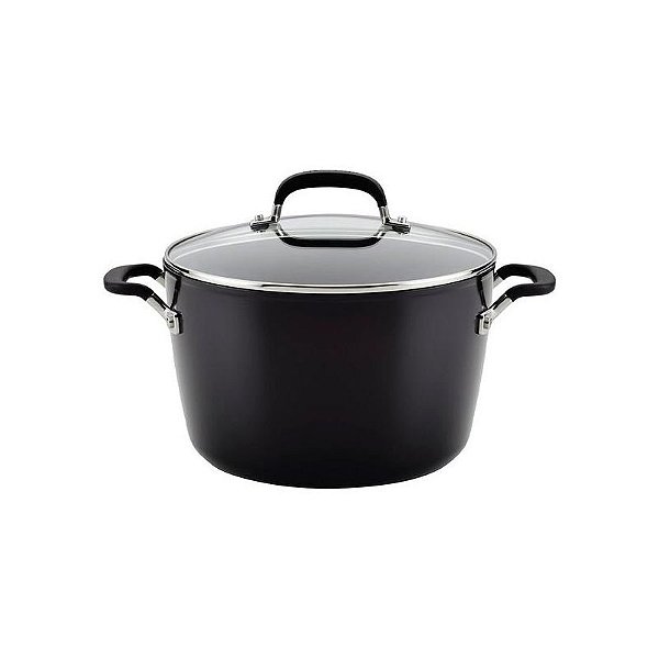 Panela Antiaderente Kitchenaid 8L com Tampa de Vidro - Tripla Camada e Indução Preta