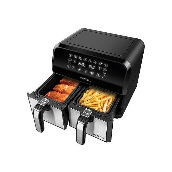 Fritadeira Elétrica Air Fryer Mondial AFD 01 Bi Dual 110V Preto Prata 8L