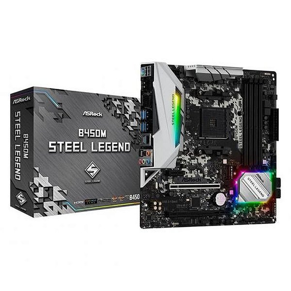 Placa Mãe Asrock B450M Steel Legend AM4 com Conexões DP/HDMI e M.2