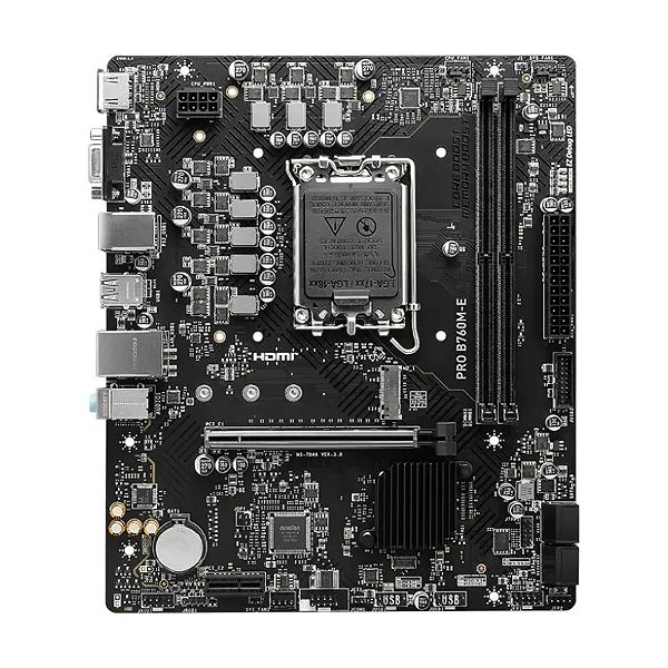 Placa Mãe MSI Pro B760M-E LGA1700 DDR5 M.2 PCI-E HDMI VGA USB 2xDDR5