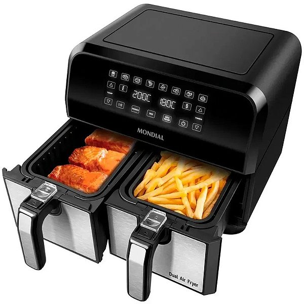 Fritadeira Elétrica Mondial Air Fryer Dual Afd-01-Bi 2000W - Preto Sem Óleo 120V
