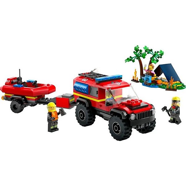 Caminhão de Bombeiros 4x4 com Barco de Resgate - Lego City 60412 (301 Peças)