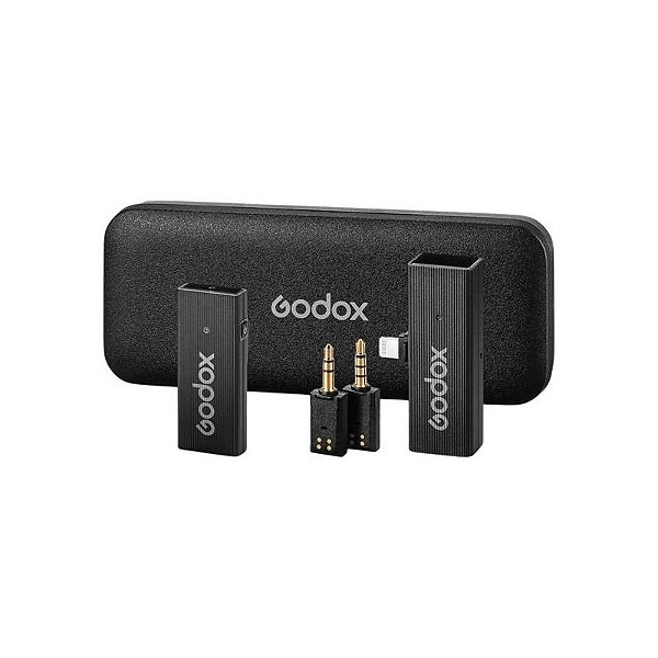 Microfone Godox Wireless 2 Transmissores + 1 Receptor Para Câmeras - Preto