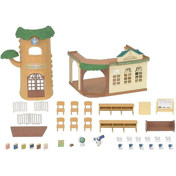 Conjunto Escola do Campo Sylvanian Families com Árvore - 35 Acessórios Inclusos
