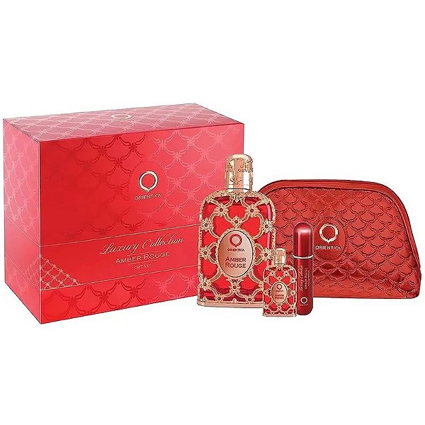 Kit De Perfume Orientica Amber Rouge Edp 80Ml Com Refil 7.5Ml E Atomizador Recarga