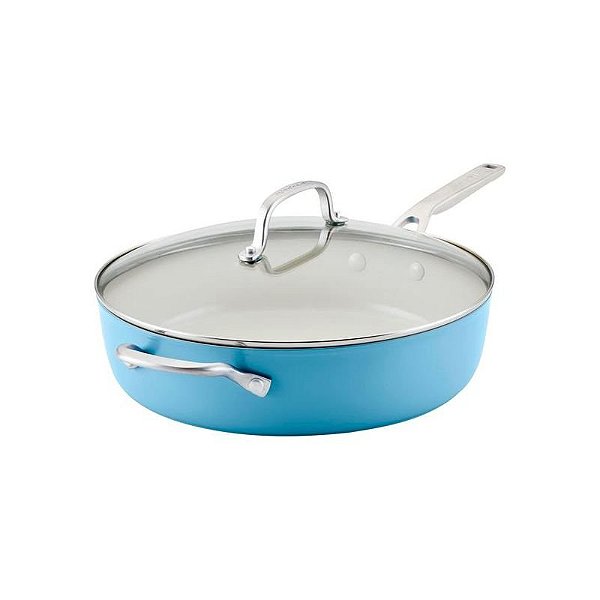 Frigideira Antiaderente Kitchenaid 31cm Cerâmica com Tampa de Vidro Azul Veludo