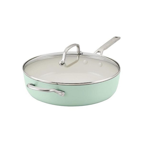 Frigideira Antiaderente Kitchenaid 31CM Cerâmica com Tampa de Vidro - Cor Pistache