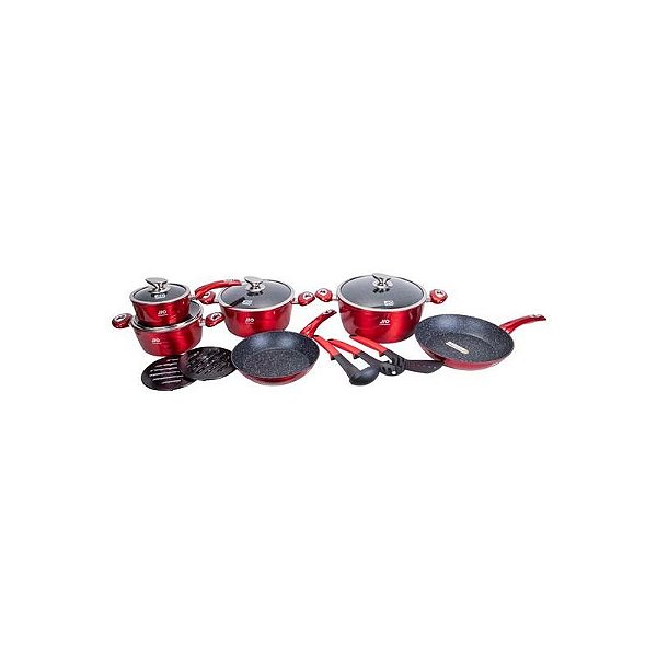 Conjunto de Panelas Antiadherente Jio Indução Granito Vermelho 15 Peças
