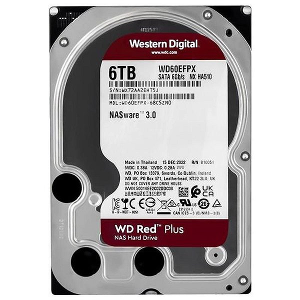 HD Western Digital 6TB WD Red Plus SATA 3, 5400RPM - Armazenamento Ideal para NAS