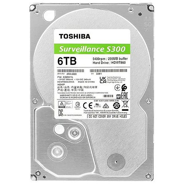 HD Toshiba 6TB S300 para Vigilância - Disco Rígido SATA 3 5400RPM - HDWT860UZSVA