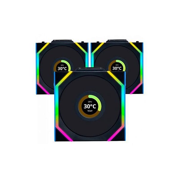 Ventilador Cooler Lian Li Uni Fan SL Wireless LCD 120mm - Preto (3 Ventiladores ARGB)