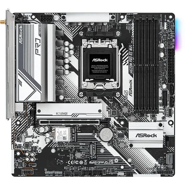 Placa Mãe Asrock A620M Pro Rs - Wi-Fi, 4Xddr5, Hdmi, M.2, Usb-C E Bluetooth