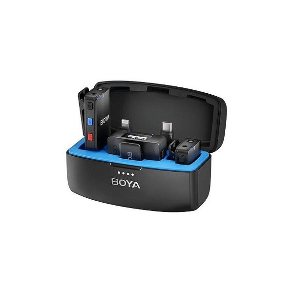 Microfone Sem Fio Boya Boyamic 3 em 1 (2 Transmissores + 1 Receptor) - Preto