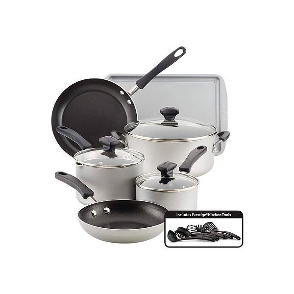 Conjunto de Panelas Antiaderente Farberware Diamond Max 15 Peças - Prata e Cinza