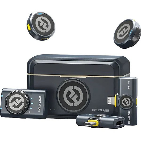 Microfone Sem Fio Hollyland Lark M2 Combo - Conexões Lightning e USB-C - Cor Carvão