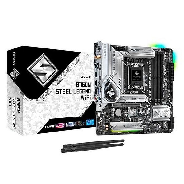 Placa Mãe Asrock B760M Steel Legend Wi-Fi DDR5 LGA 1700 Micro ATX Chipset Intel B760