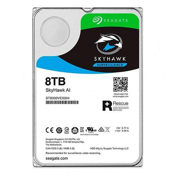 Disco Rígido SATA3 8TB Seagate Skyhawk para Vigilância 7200RPM