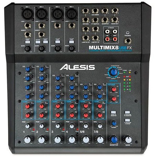 Mesa de Mixagem Alesis Multimix 8 USB FX com 8 Canais e Efeitos Integrados