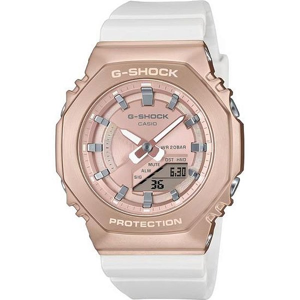 Relógio Casio G-Shock Gm-S2100Cw-7Adr Feminino - Analógico/Digital Rose Gold E Branco