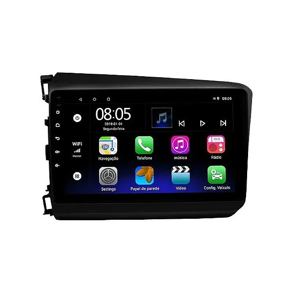 Central Multimídia Hetzer HC-360 com Android 12 para Honda Civic 2015/2016 - Tela de 9'' - Preto.