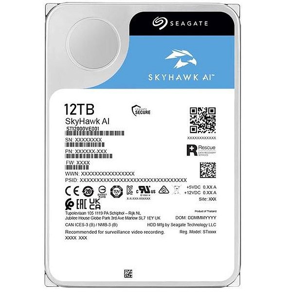 Disco Rígido Seagate Skyhawk Ai 12TB ST12000VE001 7200RPM - Prata
