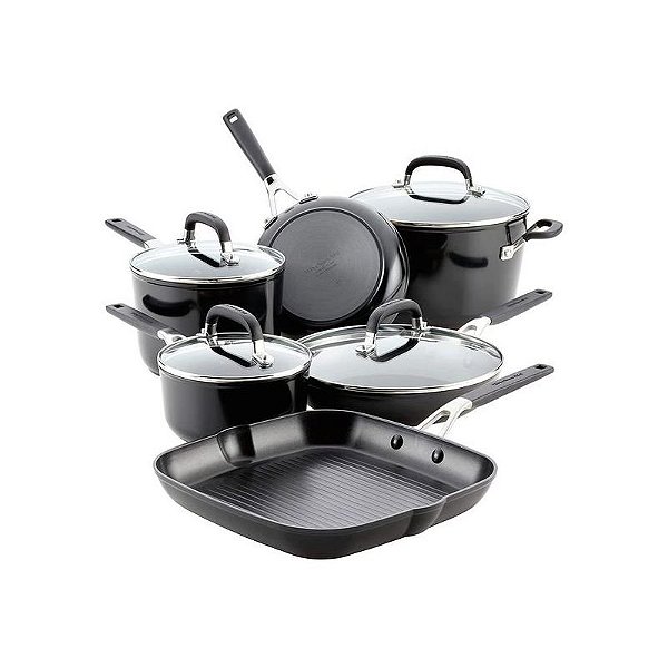 Conjunto de Panelas Kitchenaid 84800 Antiaderente Triplo - 10 Peças Indução Preto Onix