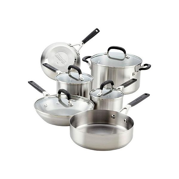 Conjunto de Panelas Kitchenaid 71017 em Aço Inoxidável Escovado - 10 Peças Indução