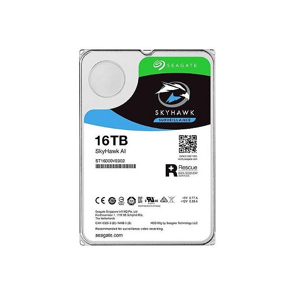 Disco Rígido Seagate Skyhawk Ai 16TB 3,5 SATA 7200RPM para Vigilância - ST16000VE002