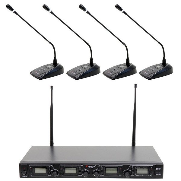 Sistema de Microfones Sem Fio Profissionais de Conferência 4 Canais Karsect UHF