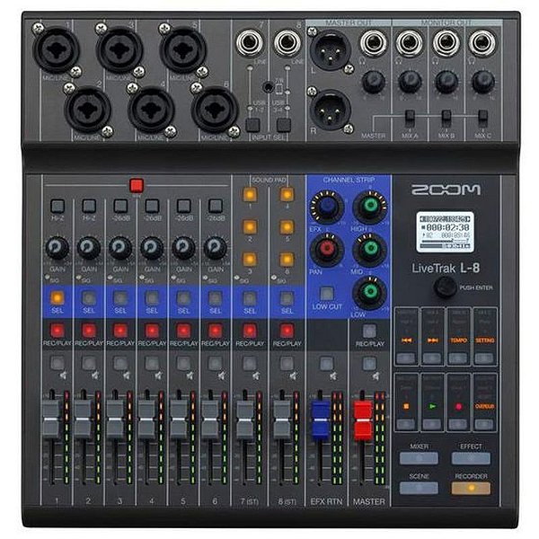 Mixer Livetrak L-8 Zoom para Gravação e Mixagem Profissional