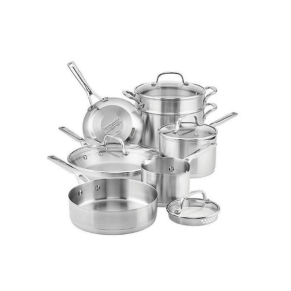 Conjunto de Panelas Kitchenaid 71001 Inox Indução - 11 Peças, Camadas Duplas