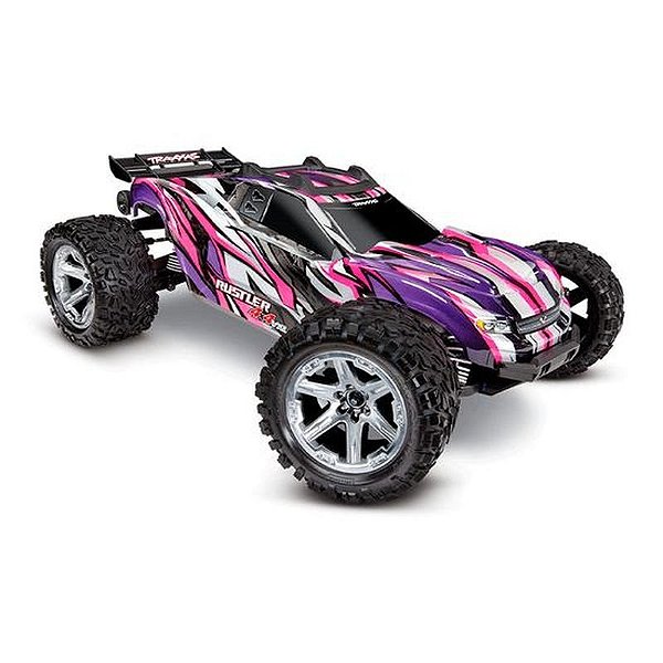 Carro RC Traxxas Rustler 4WD VXL BLX TQi TSM Rosa 1/10 - Modelo 67076-4