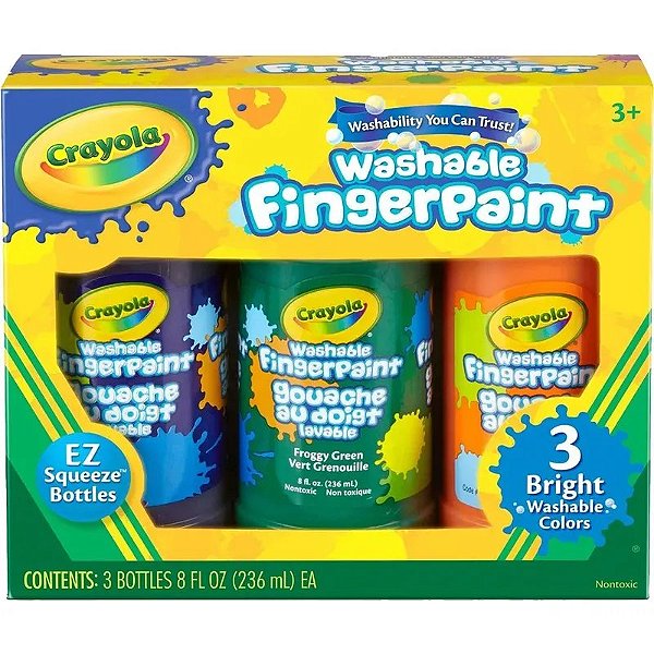 Tinta Lavável para Dedos Crayola - Kit com 3 Unidades - Diversão e Criatividade Seguras