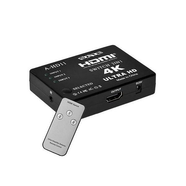 Switch HDMI para Satélite A-HD11 4K - 3 Portas - Cor Preta