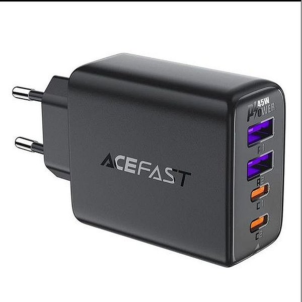 Carregador Rápido Acefast A61 45W 2USB-C e 2USB-A na Cor Preta