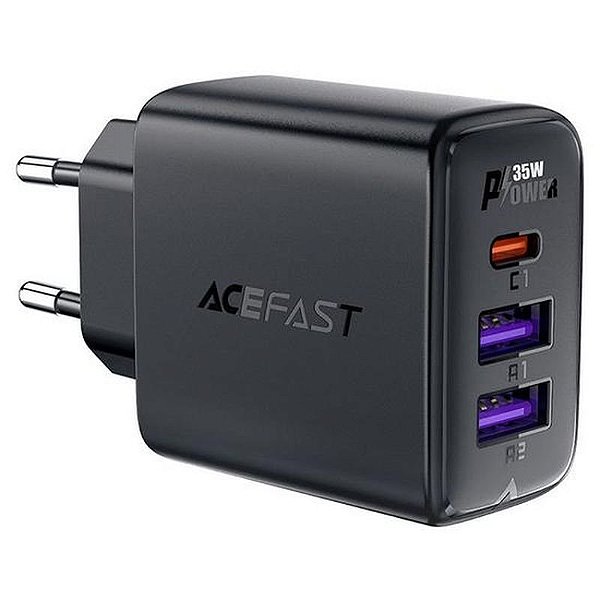 Carregador Rápido Acefast A57 35W com 2 USB-A e USB-C - Preto