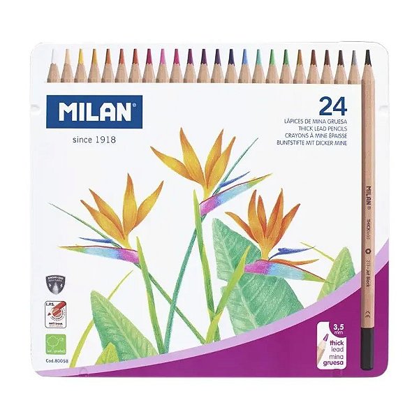 Conjunto de Lápis de Cor Milan 80058 - 24 Cores Vibrantes para Artistas e Estudantes