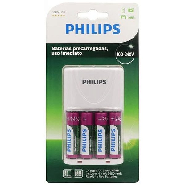 Carregador De Pilhas Philips Scb-2445Nb/97 Com 4 Pilhas Aa