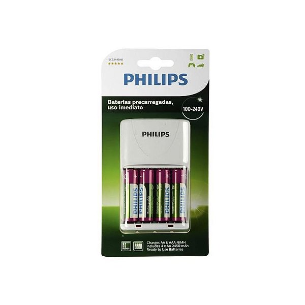 Carregador Philips SCB2445NB/97 com Pilha AA Inclusa