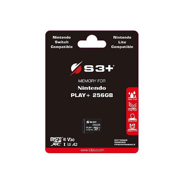 Cartão de Memória MicroSD S3+ 256GB CL10 V30 para Nintendo Switch - Jogos Rápidos